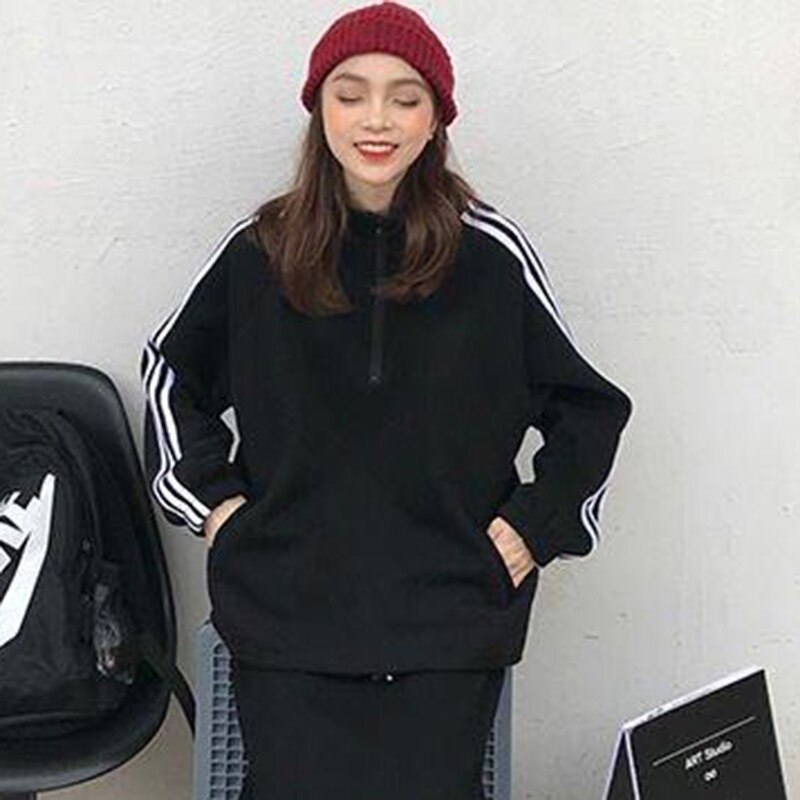 autumn women's loose stand-up collar zipper pullover long-sleeved sweater top: XXL / 1