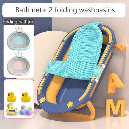 Antiderrapante dobrável portátil plástico pequeno da banheira do banho da criança da banheira do bebê antiderrapante com almofada do bebê por 0-5 anos: blue5