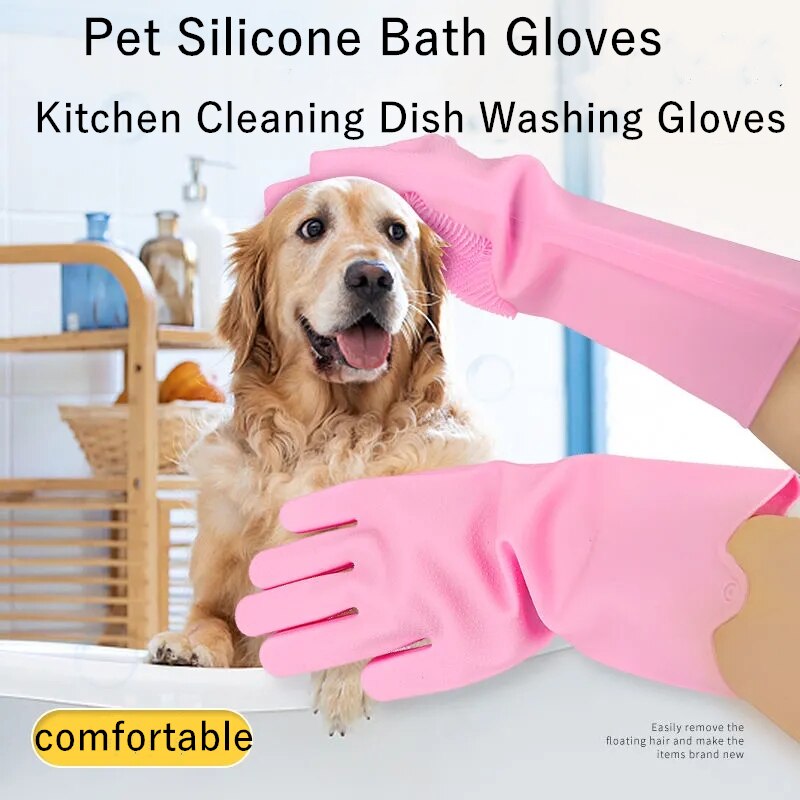 Guantes de baño de silicona para mascotas, limpieza de cocina, lavado de platos, cepillo de limpieza de baño para perros y gatos, guante de goma mágico para fregar