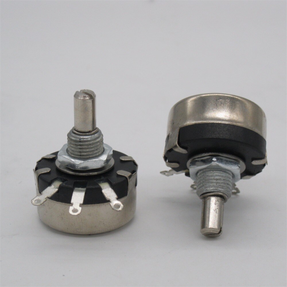 5 stk.  wx110(010) 10k ohm 3 loddeterminaler 6mm rund metalaksel enkelt drejetråd viklet potentiometer + drejeknap