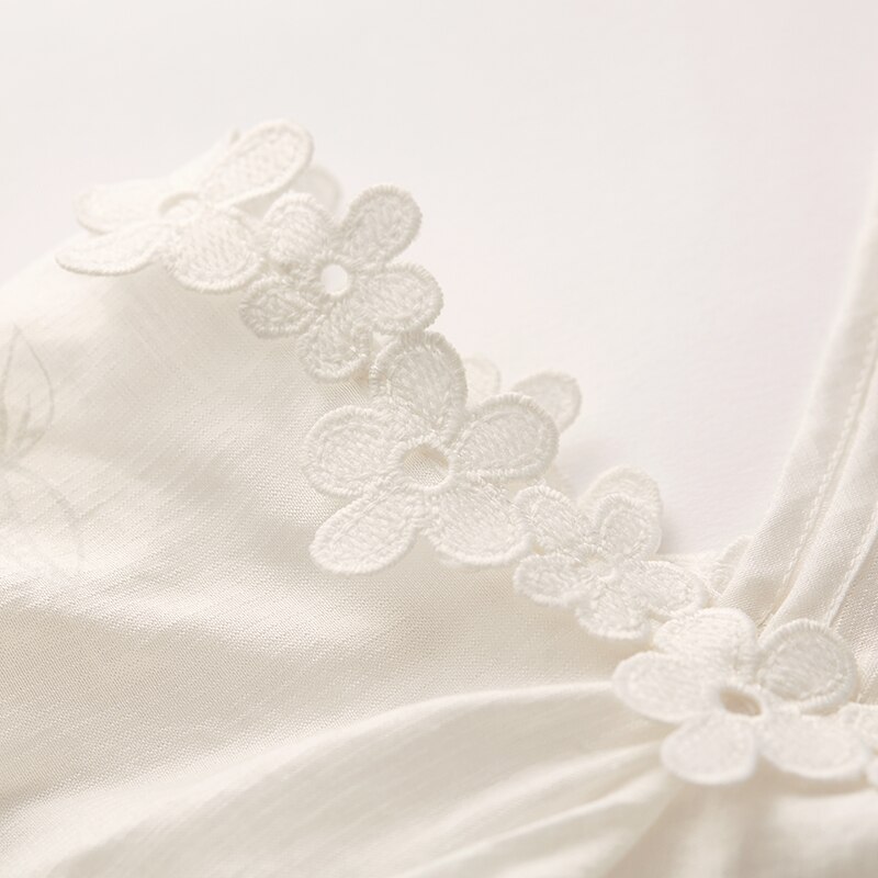 ARTKA Summer Blouse Women Print White Chiffon Shirt Off Shoulder Blouse Loose Short Sleeve Lace Shirt SA20205C