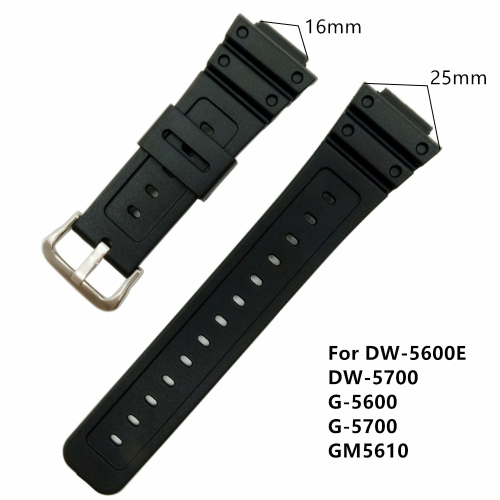 16mm Black PVC Watch Band Strap Fits DW-5600E DW-5700 G5600 5700 GM-5610 / 6900 9052 Series Watchband Replace + Tool