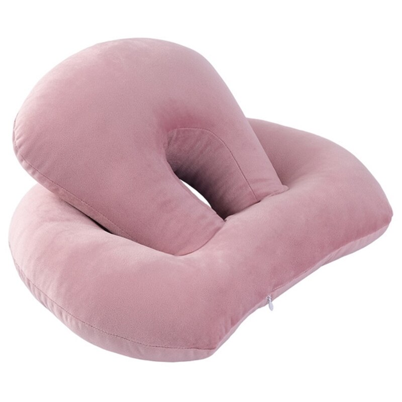 Portable Sleeping Desk Nap Pillow Neck Supporter Seat Cushion Headrest Travel Necks Pillows with Arm Rest: Light pink