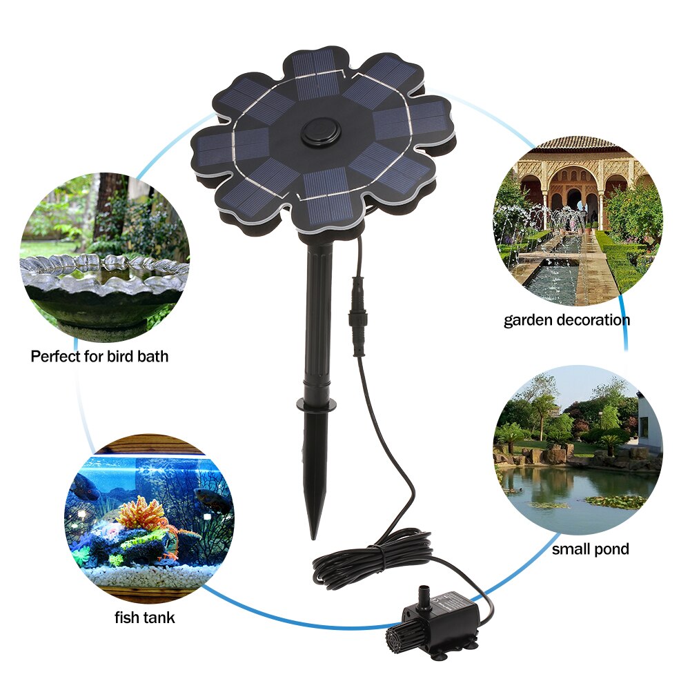 Solar Fountain Pump for Bird Bath Flower Shaped Solar Panel with Stake 7.7"/2.5W Solar Powered Sprinkler Fountain Pump