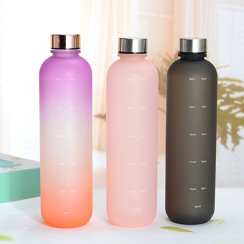 1L Water Fles Met Tijd Marker 32 Oz Motivatie Herbruikbare Fitness Sport Buitenshuis Reizen Lekvrij Bpa Gratis Frosted Plastic