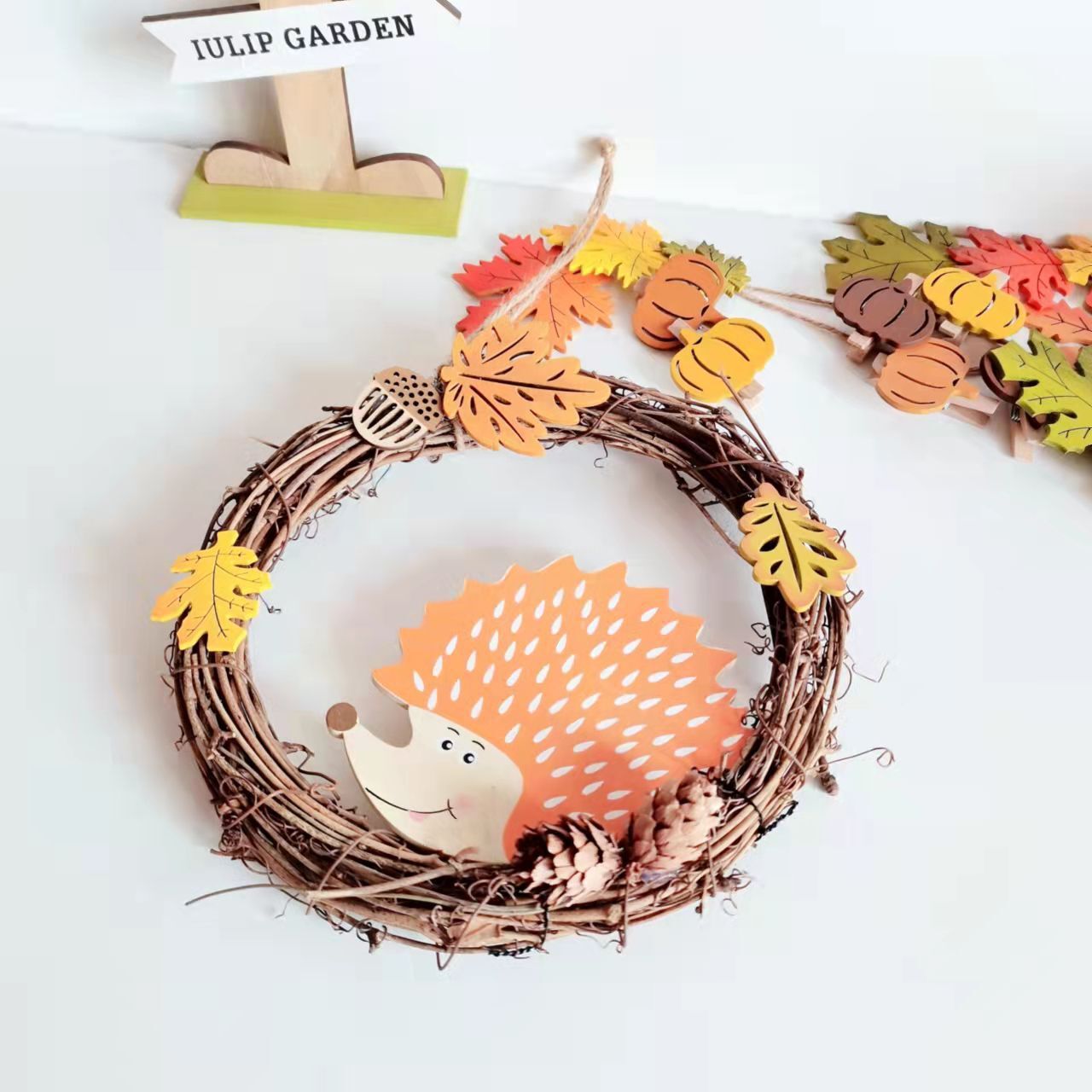 Guirlande de hérisson de pâques, décoration murale de porte de jardin en plein air, couronne de pâques artificielle suspendue