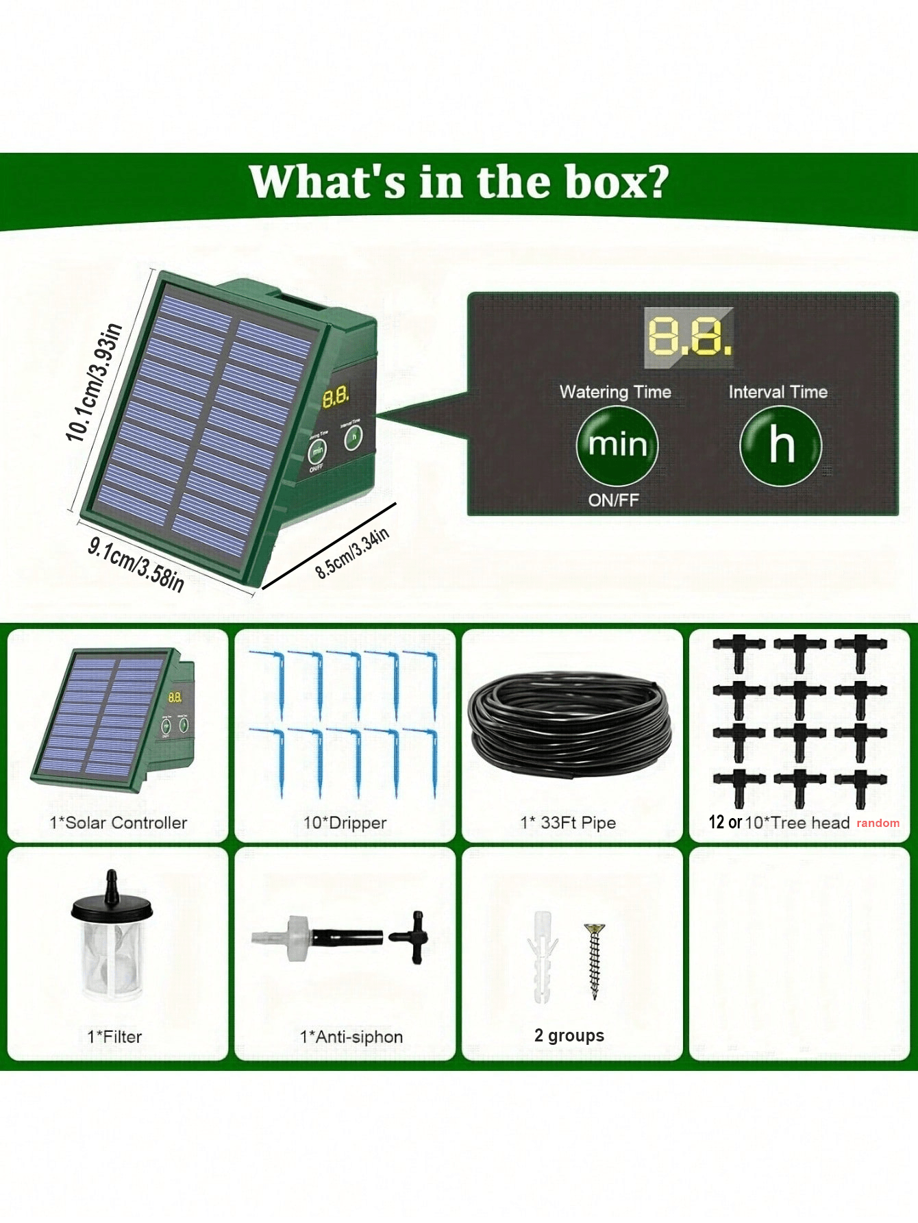 Högpresterande solcellsdrivet droppbevattningssystem för trädgården - olika tidsmodeller att välja mellan, automatiskt växtbevattningskit, för upp till 10 krukväxter, med solcellsladdare och vattennivåindikator, perfekt för inomhus- och utomhusbruk