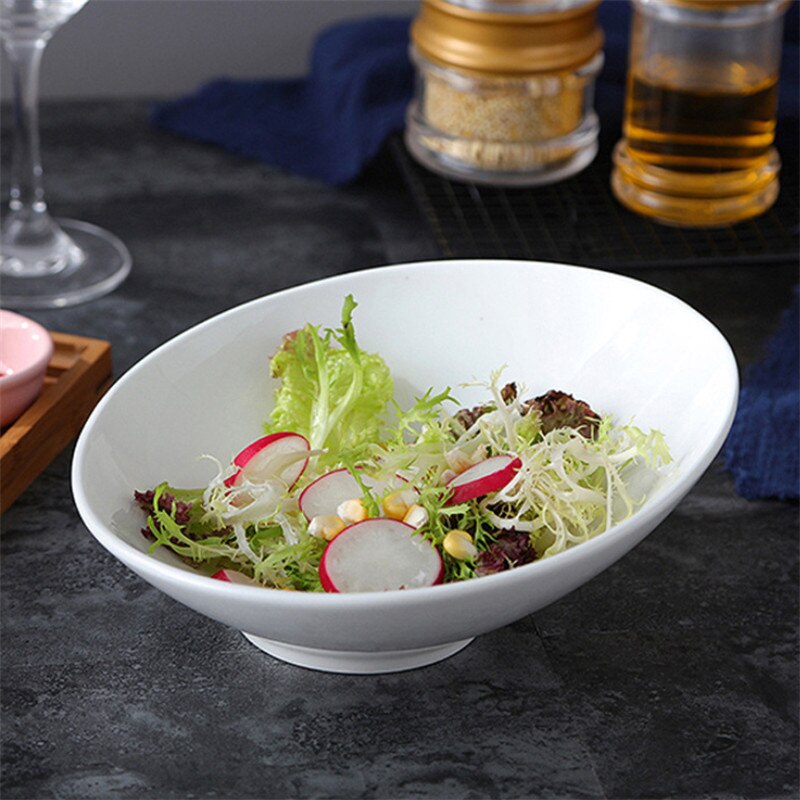Irregular White Porcelain Salad Snack Bowl Serving Dish Tableware Ceramic Oblique Microwave Oven Rice Noodle Bowl