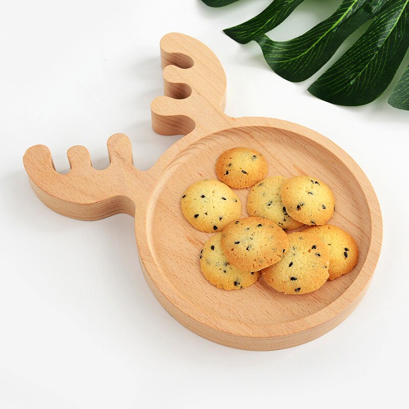 Christmas Dinner Plates For Kids Wooden Children Tableware Wood Dish Plate Wooden Earing Utensils With Spoon And Fork
