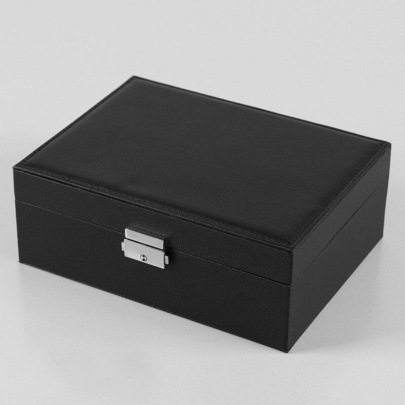 Pink Leather Double layer Ring Earrings Necklace Box Watch Box Multifunctional Storage Display Packaging Box Home Decoration: black