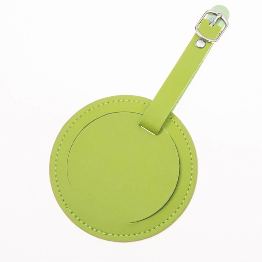 Etiqueta rótulo de equipaje redondo de cuero, colgante para bolso, accesorios de viaje, etiquetas de dirección de identificación, LT27B, venta: Green