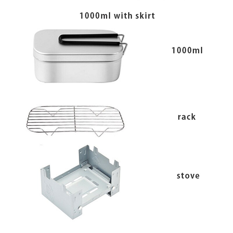 Lunchbox Draagbare Aluminium Camping Servies Outdoor Gear Voor Reizen Keuken Kookgerei Pot Wandelen Apparatuur Koken Set Levert: 1000ml 3pcs set