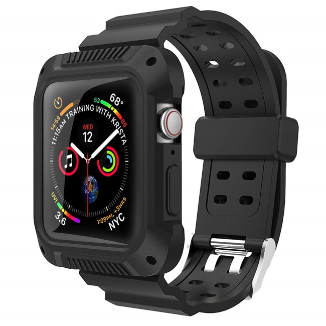 Case+strap for Apple watch band 44 mm 40mm iWatch band 38mm 42mm Silicone Protector case+bracelet Apple watch 5 4 3 2 1 38 42 40: new black / 42mm