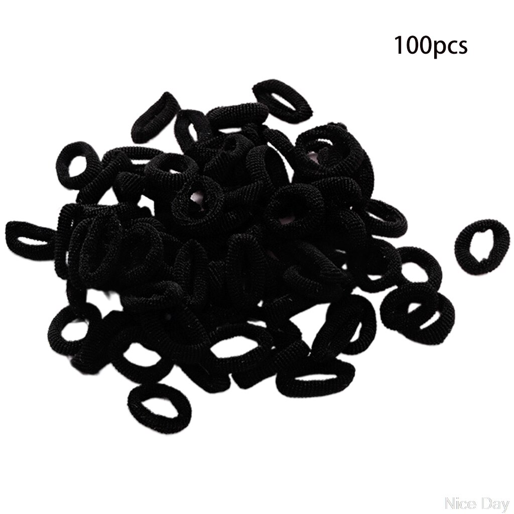 100 stk piger 1.5cm farverige små ring elastiske hårbånd hestehaleholder gummibånd scrunchie børnehår  my14 20: Sort