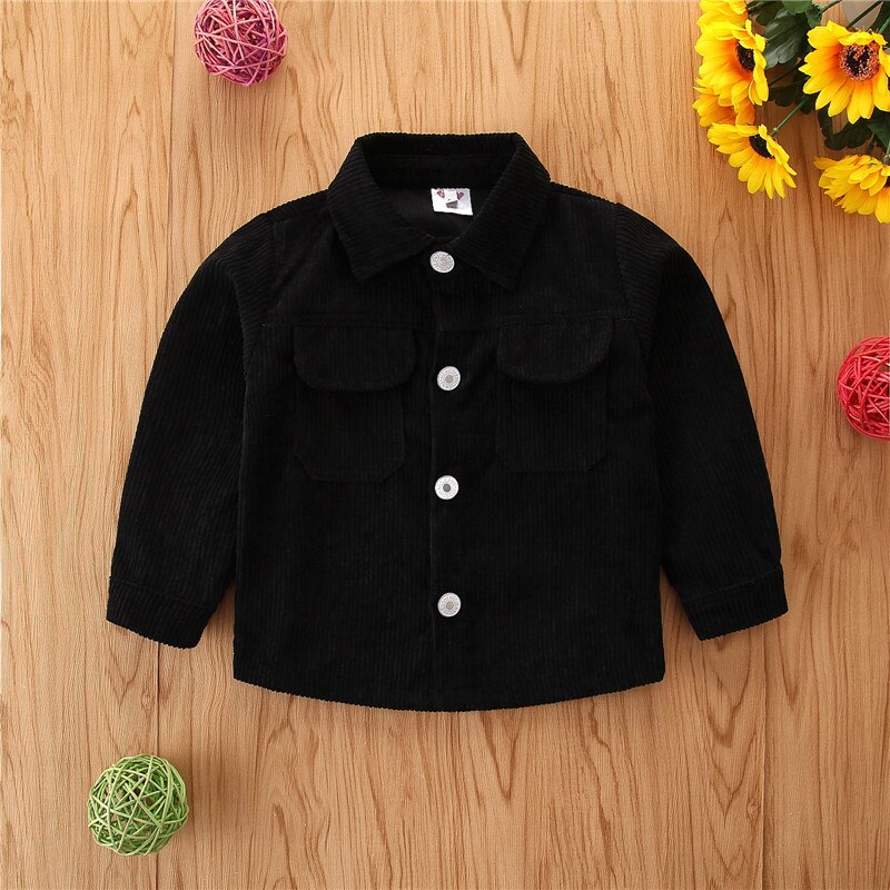 Corduroy Jackets Unisex Kids Baby Long Sleeve Stylish Pocket Lapel Solid Color Outfits Top 1 to 6 Years Children Spring Coats: black / 6T