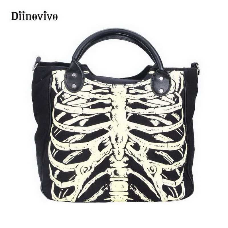 Diinovivo Rock Goth Håndtaske Dame Canvas Læderprint - WHDV0244