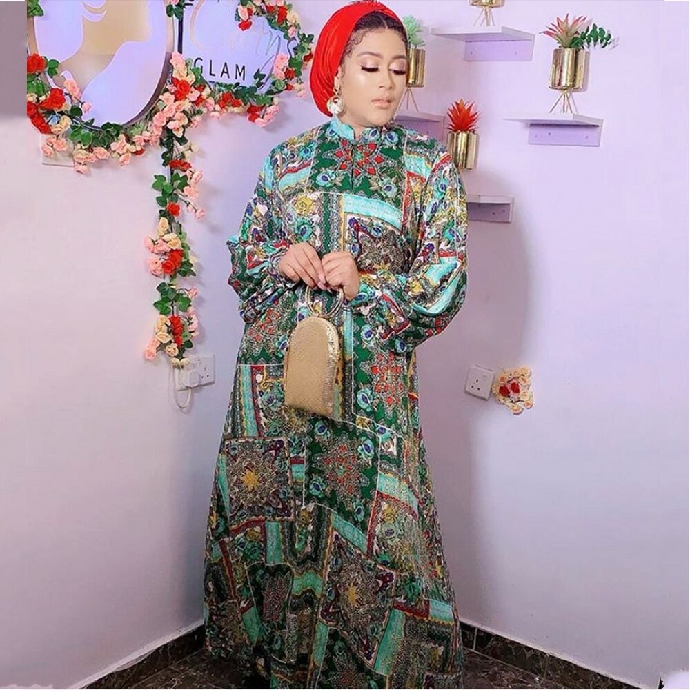 Vestido Dashiki Africano, Maxi Largo, Mujer, Escote V, Manga Dolman, Con Pedrería, Verano