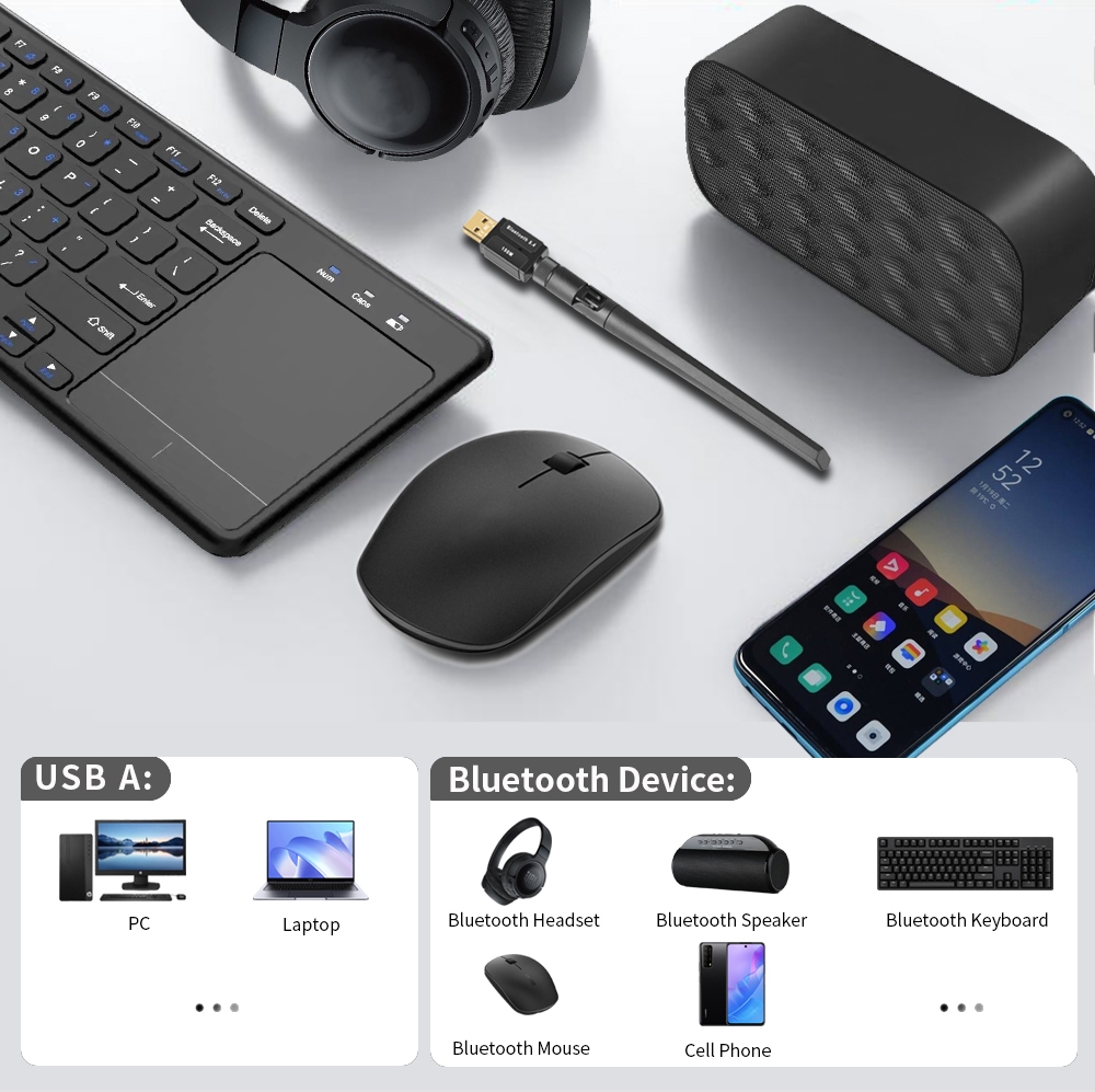 150M Bluetooth 5.4 Ontvanger Zender Gratis Driver USB Bluetooth Adapter voor PC Windows 11/10/8.1 muis Toetsenbord Audio Dongle