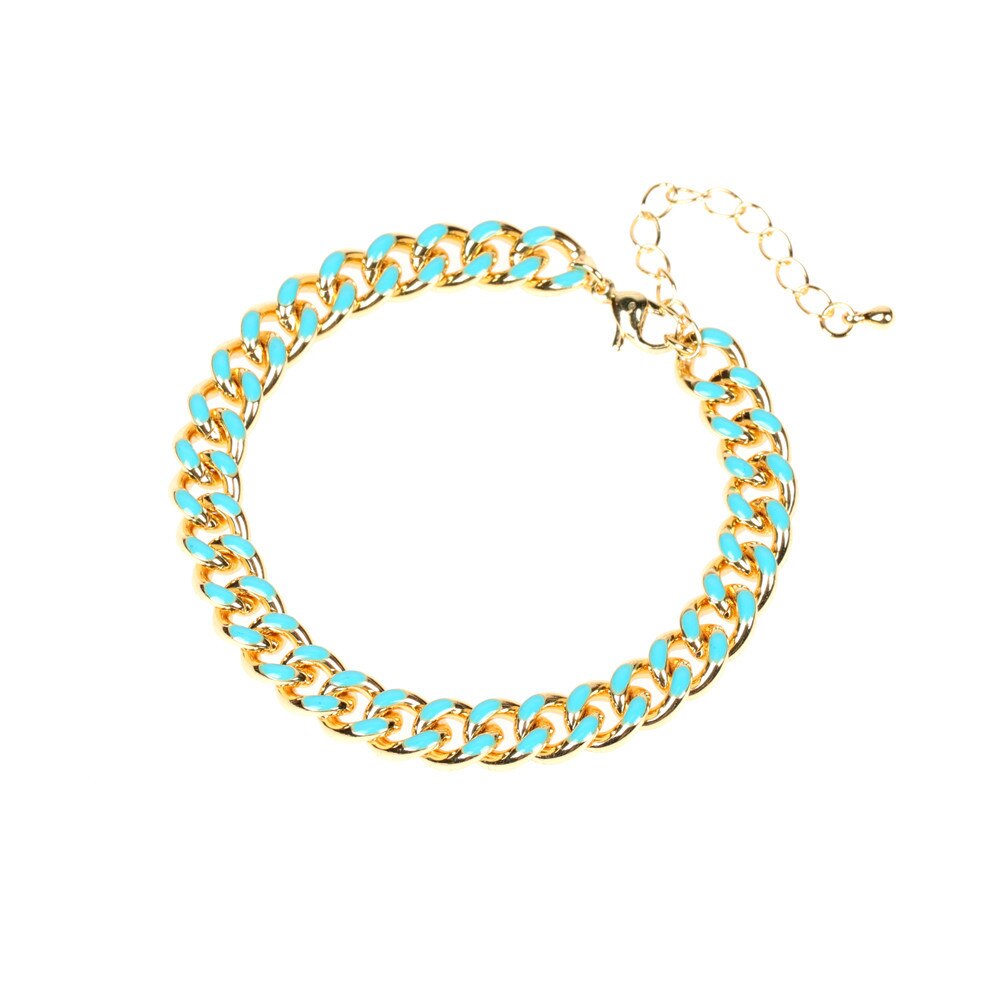 Hip hop Dripping oil vintage yellow bracelets Women men blue Punk Cuban Link Chain bracelets Jewelry Christmas: sky blue