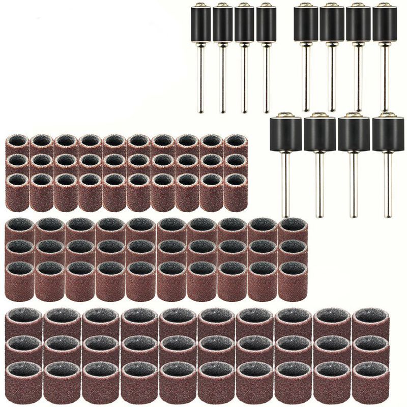 Tromleslibersæt inklusive 90 stk slibebåndshylstre ,12 stk tromledorn til roterende drll værktøj  (102 pakke)
