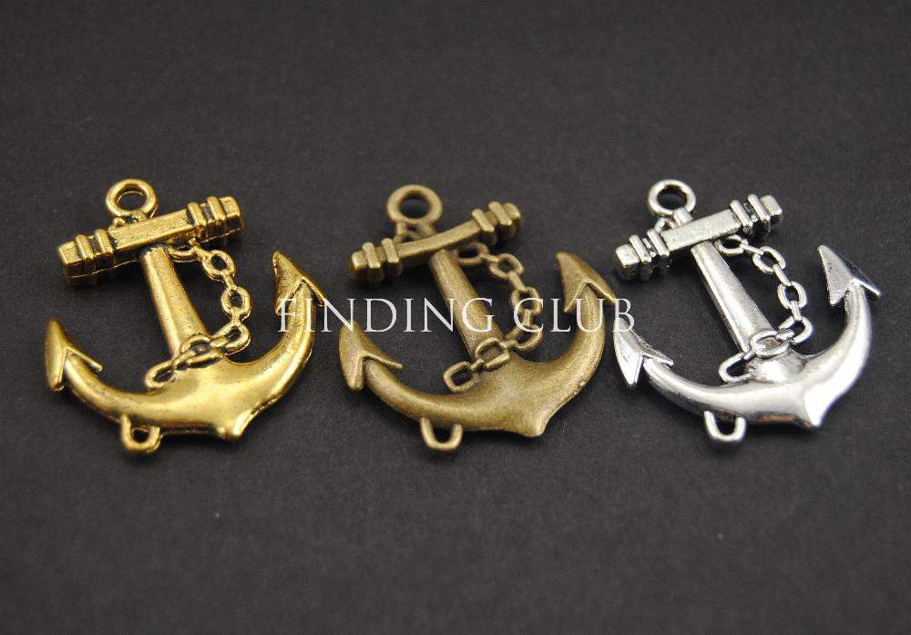 10pcs/lot 3 Colors Anchor Sea Charm Pendant Fit Bracelets Necklace DIY Metal Jewelry Making