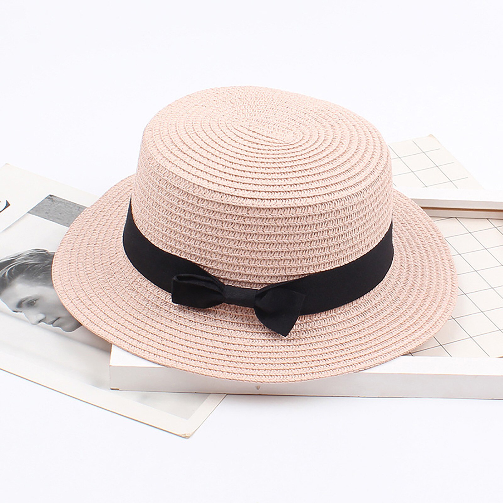 25# Women Girls Caps Boho Sun Beach Straw Hats Wide Brim Summer Caps Parent-child Girls Ladies Sun Hats Bow Hat: PK