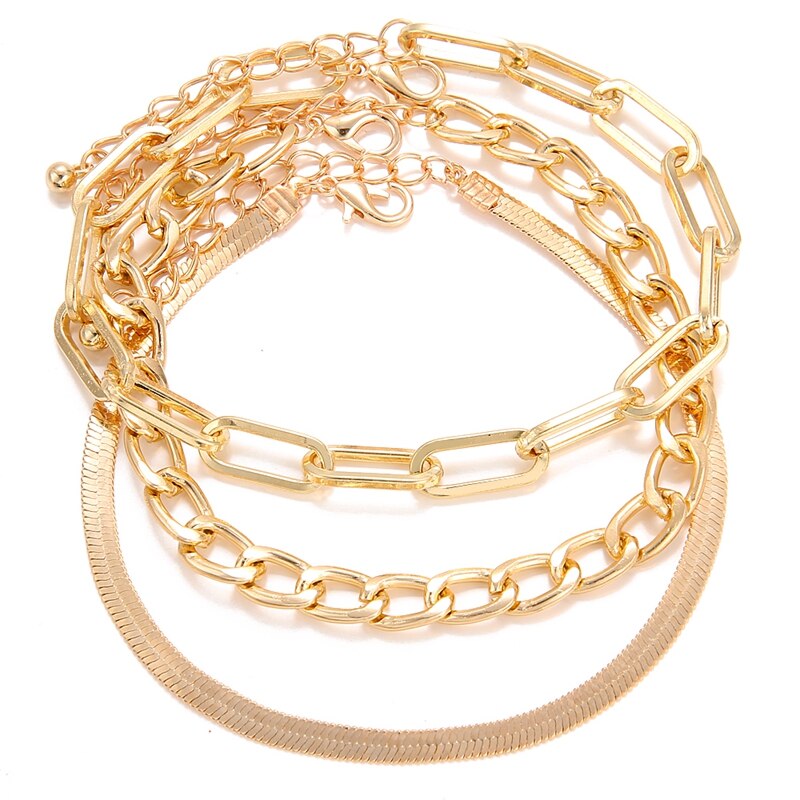 VKME 4Pcs Gold Metal Bracelets Set For Women Stone Cuff Bangles Jewelry Adjustable Thick Chain Link Bracelet Jewelry: 3  VK10693