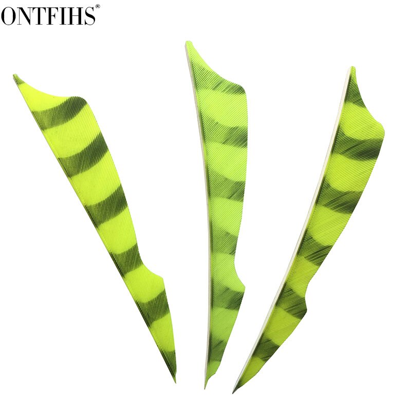 ONTFIHS RW-50 pièces 4 "rayé Double multicolore piqûre Arrrow plume Fletching pour tir à l'arc flèche accessoires Fletches plumes: Fluorescent yellow
