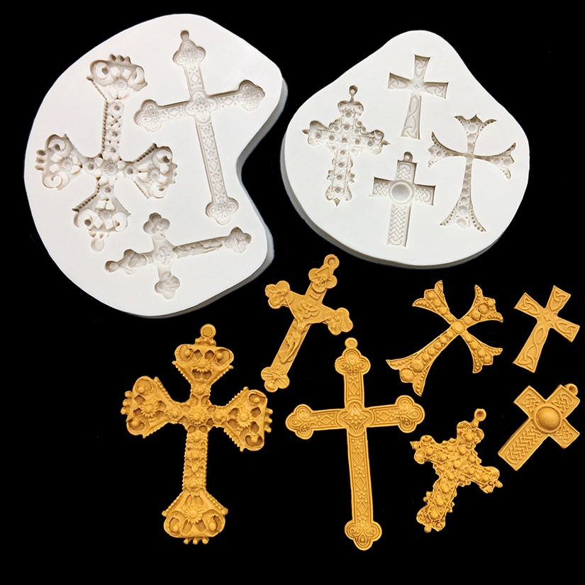 Molde de silicona con forma de cruz, herramientas de decoración de pasteles, Fondant