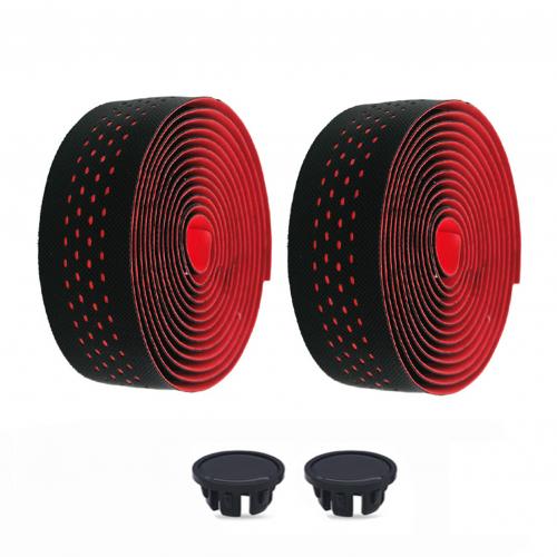 1Pair Road Bike Bicycle Handlebar Tape EVA Anti-slip Bicycle Handle Bar Tapes Wrap Cork Guideline Fixing Strap with Plugs: Red