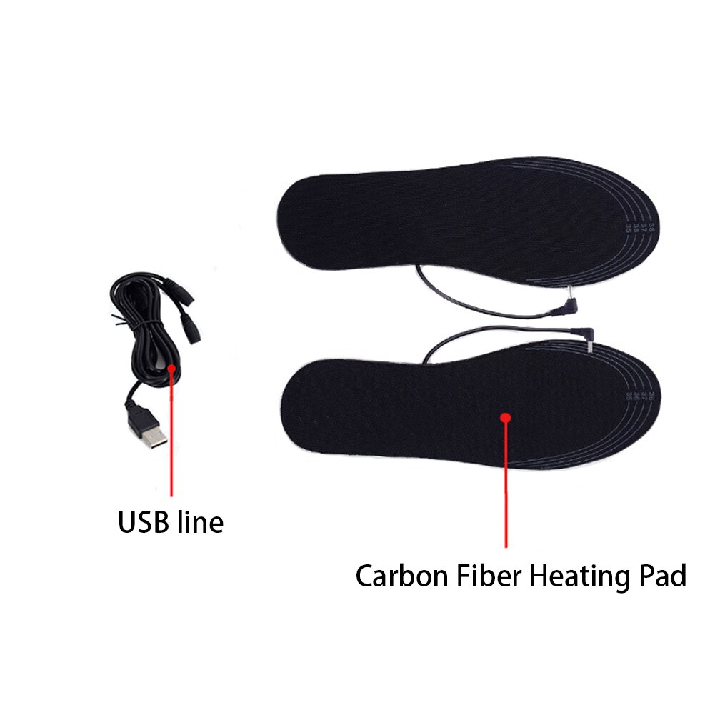 Reusable Washable Men Women Insoles Winter Black USB Electric Heated Shoe Pad Carbon Fiber Cuttable Comfort Dirt Proof: USB / 35 to 39