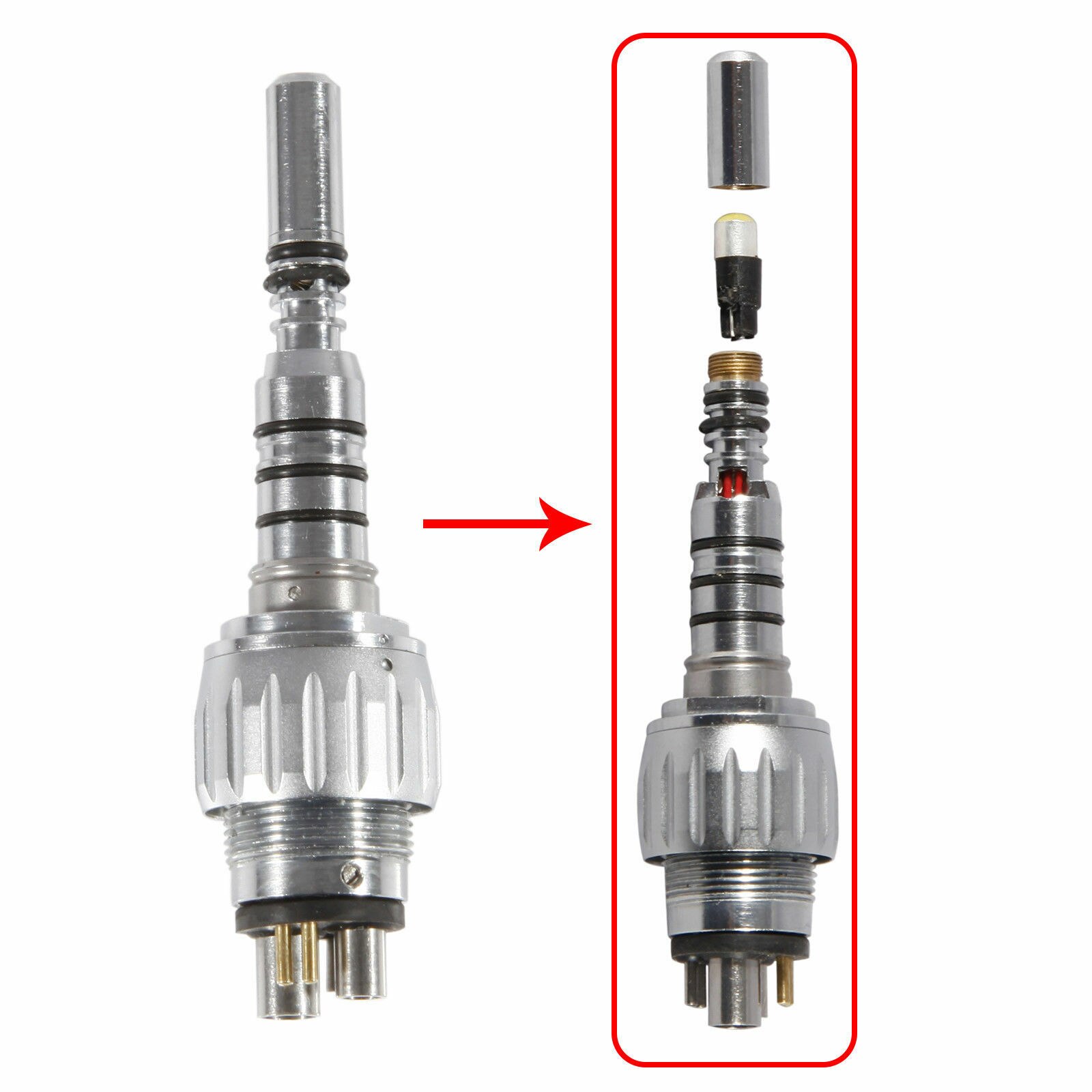 6- gats standaard grote kop enkelvoudige watersproeirotor & 6- gats led-snelkoppeling glasvezel hogesnelheids handstuk tandheelkundig instrument: 6- gats led-koppeling
