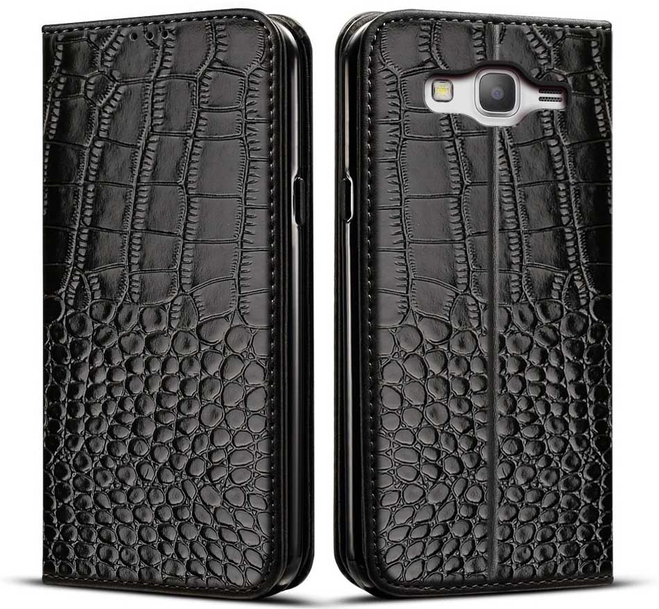 Funda de piel con tapa para samsung galaxy j3 para samsung j3 J320: Style 1 Black