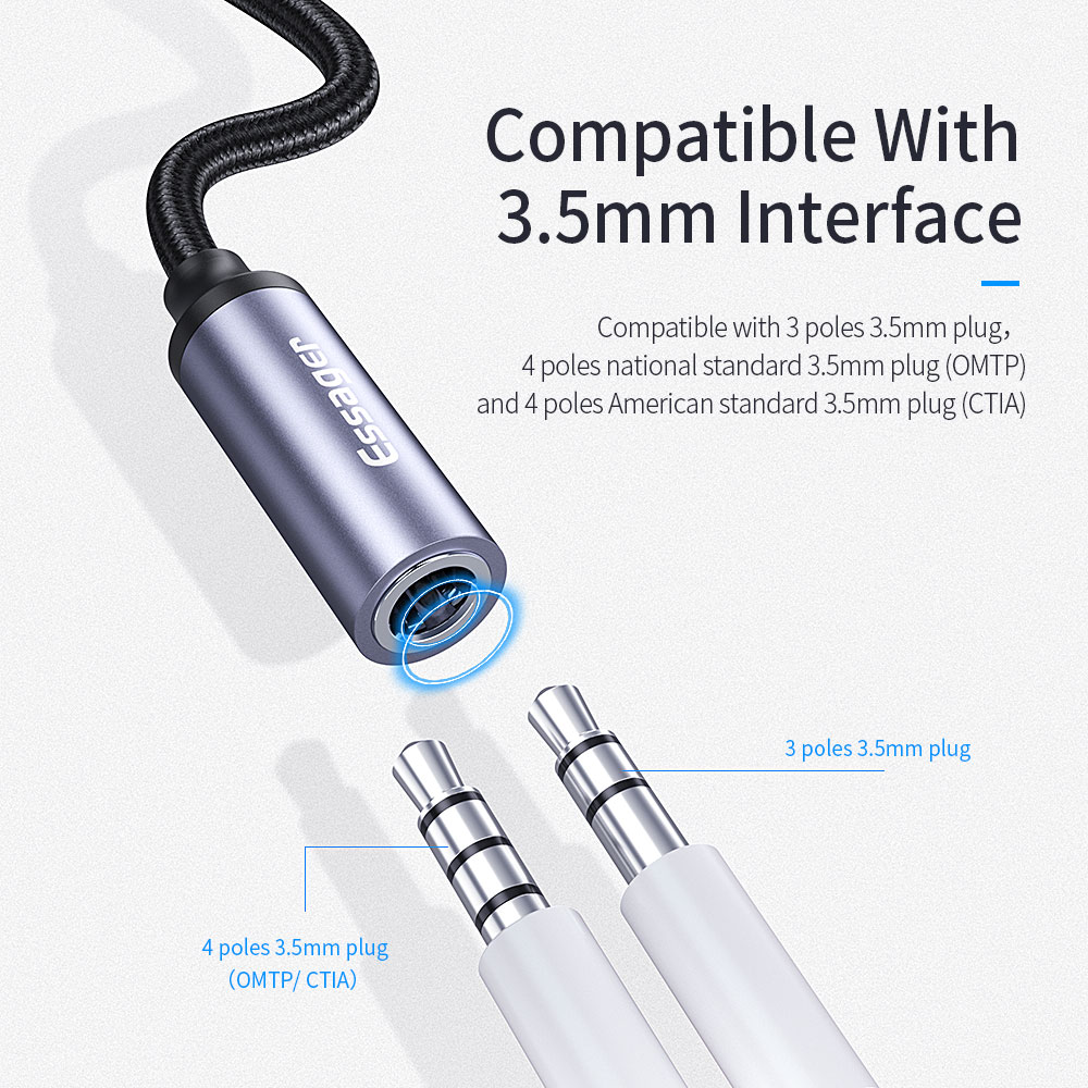 Essager Adapter USB Type-C do 3,5 mm Jack żeński do słuchawek Zestaw słuchawkowy typu C do 3,5 mm Aux Kabel audio do Xiaomi Samsung Huawei