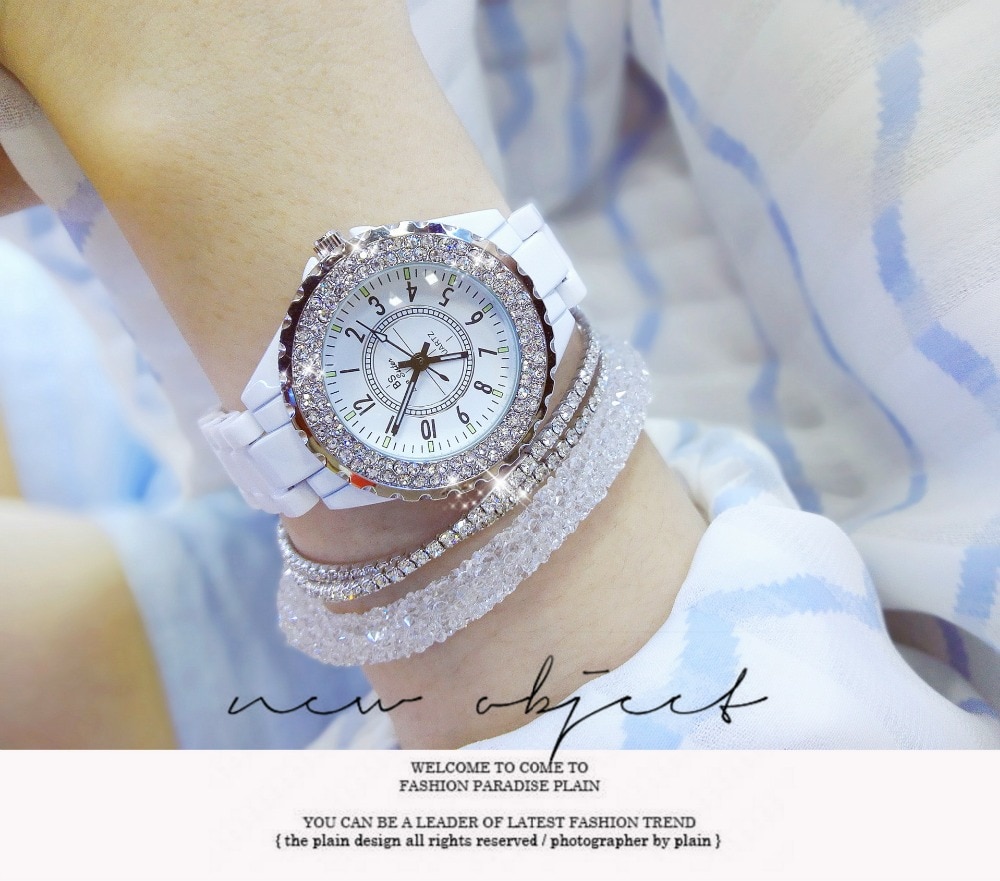 Luxe dameshorloges met witte keramische diamant, dameshorloge met relogios femininos, quartz polshorloge
