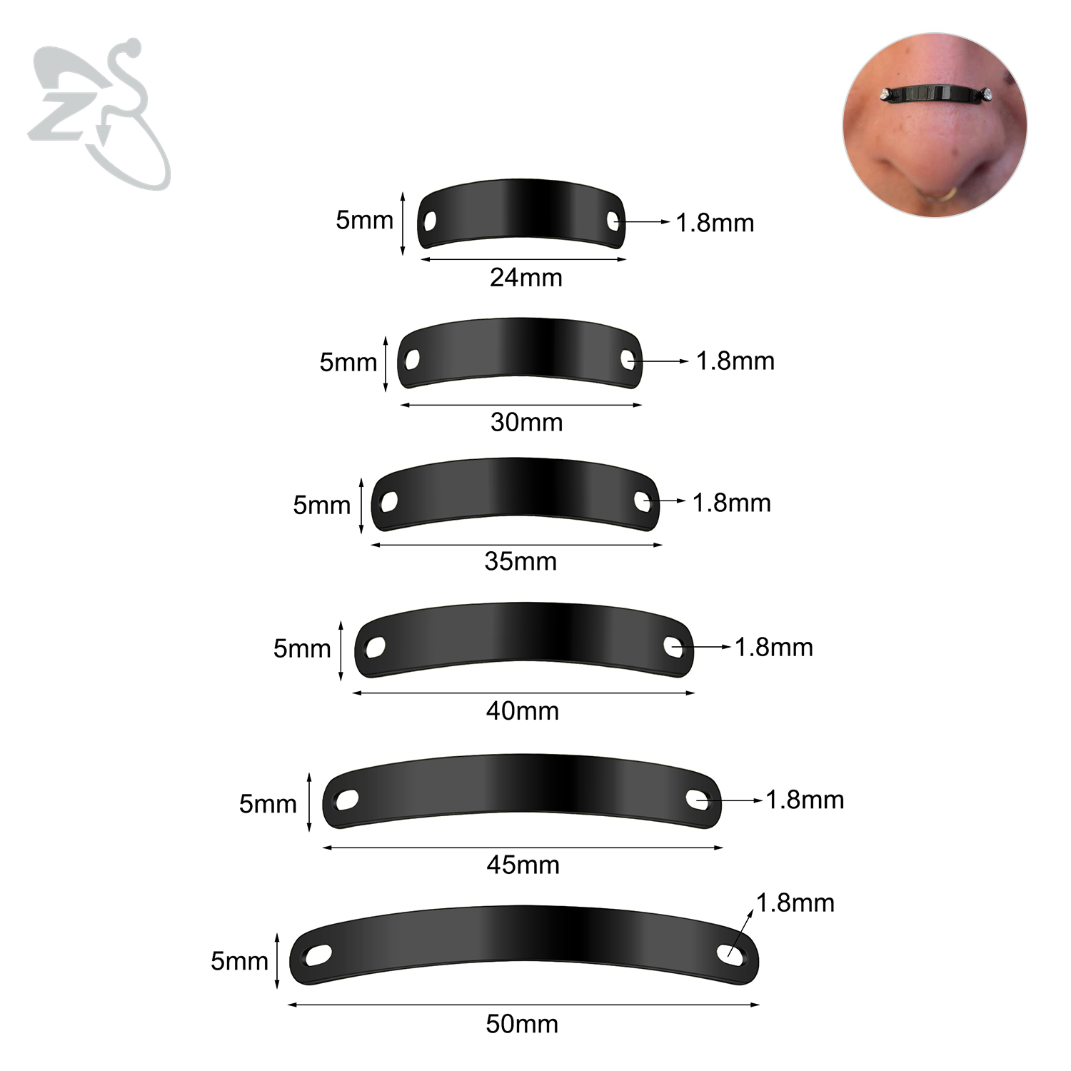 ZS-Piercing en Acier Inoxydable pour Homme et Femme, Bijoux de Corps, Ajustable, Pont de Narine, Punk, 24/30/35/40/45/50mm, 1 Ensemble: Blue