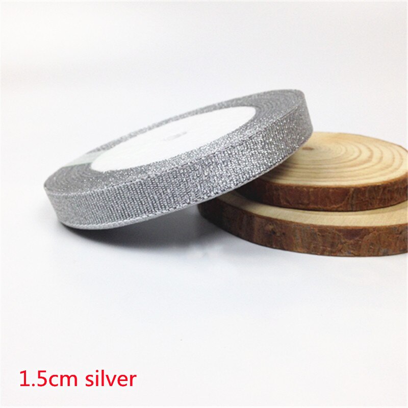 25 Yards 6-50Mm Zilver Goud Zijde Satijn Organza Lint Bruiloft Decoratie Cake Diy Kerst Handwerk Accessoires tapes: 15mm Silver