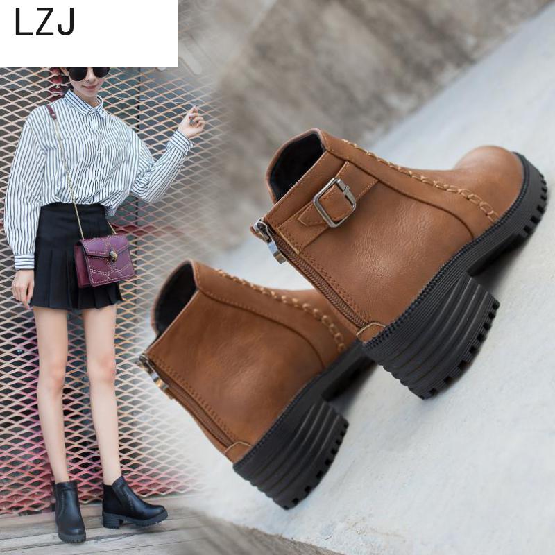 LZJRound-bottines à talons hauts carrés pour femmes, à la , assorties, tailles 34-43, Botas Mujer, collection bottines à fermeture éclair