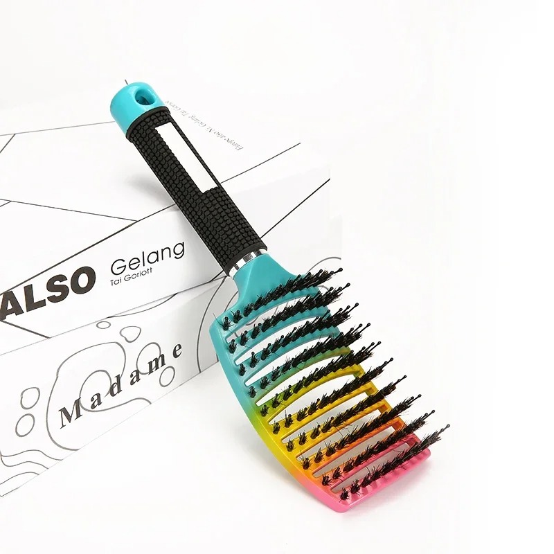 Spazzola per capelli Spazzola professionale curva ventilata per un asciugatura più veloce per spazzola districante a paletta per ricci asciutti e bagnati, spessi e dritti: nero