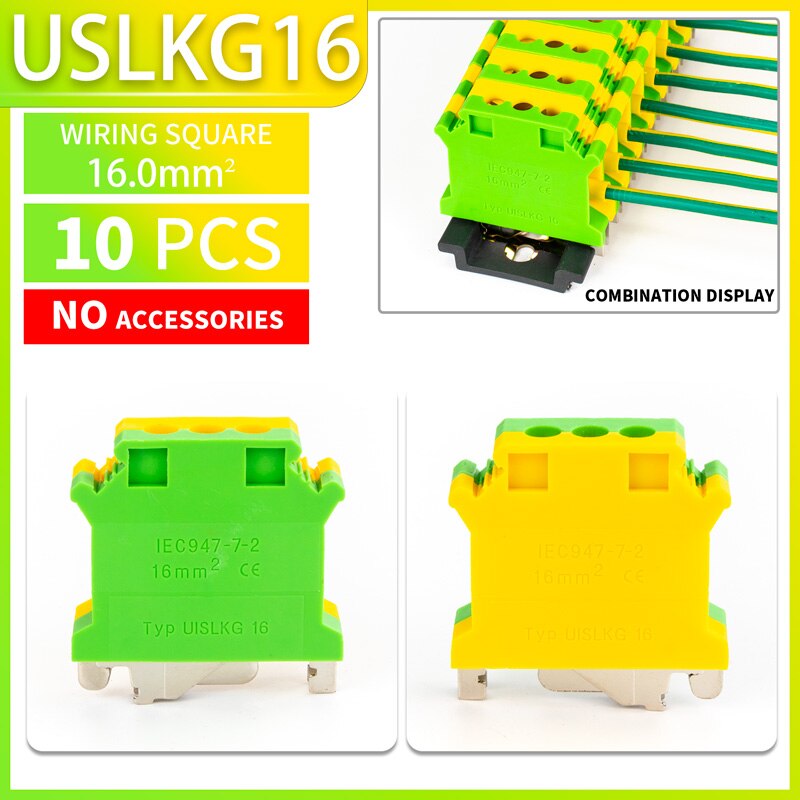 10 Stuks Din Rail Terminal Blok UK-16N Connductor Universele Klasse Schroef Draad Connector Strips Demonteren Montage: USLKG16-10PCS