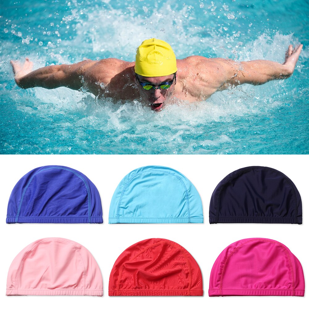 1 pc enfärgade nylon badmössa pool badmössor kupol elastisk turban långt hår skydda vattensport tillbehör