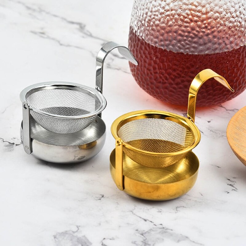 Stainless Steel Tea Infuser with Long Hanging Hook Drip Tray Rotatable Metal Fine Mesh Loose Leaf Strainer Cup Steeper
