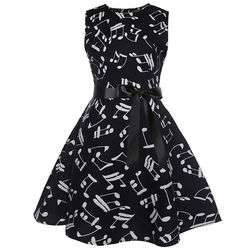 Girl party dress Sleeveless Vintage Note Printed Princess Gown Prom Swing Retro Dress Wedding Birthday Kids Dresses L1210: Black / 160