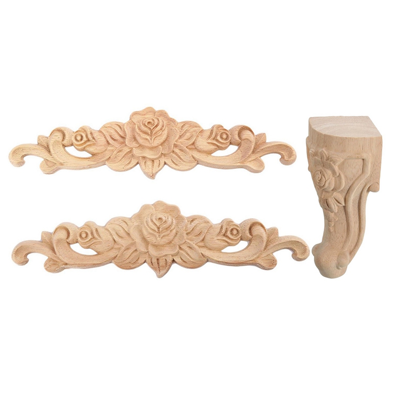 4 Coins En Bois 8x8 Cm Pour Onlay Meubles, Décoration, Non Peints D7B8
