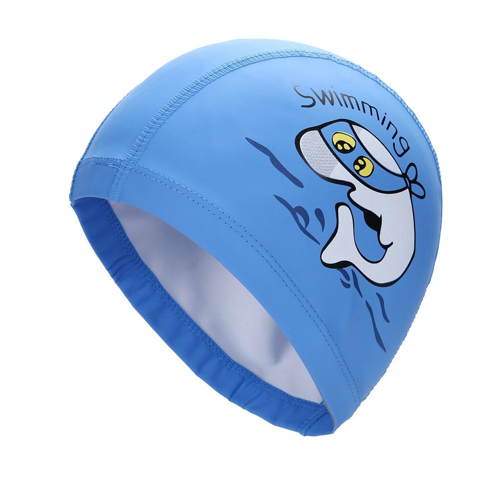 Lovely Cartoon Dolphin Kids Children Waterproof Swimming Cap Ear Protection Hat: Blue