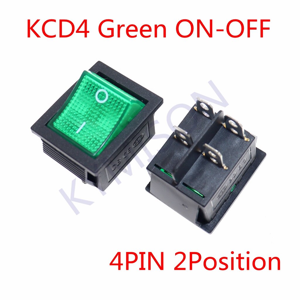 10PCS KCD4 Rocker Switch ON-OFF 2 Position 4 pin / 6 pin Electrical equipment With Light Power Switch 16A 250VAC/ 20A 125VAC: Green 4 Pin