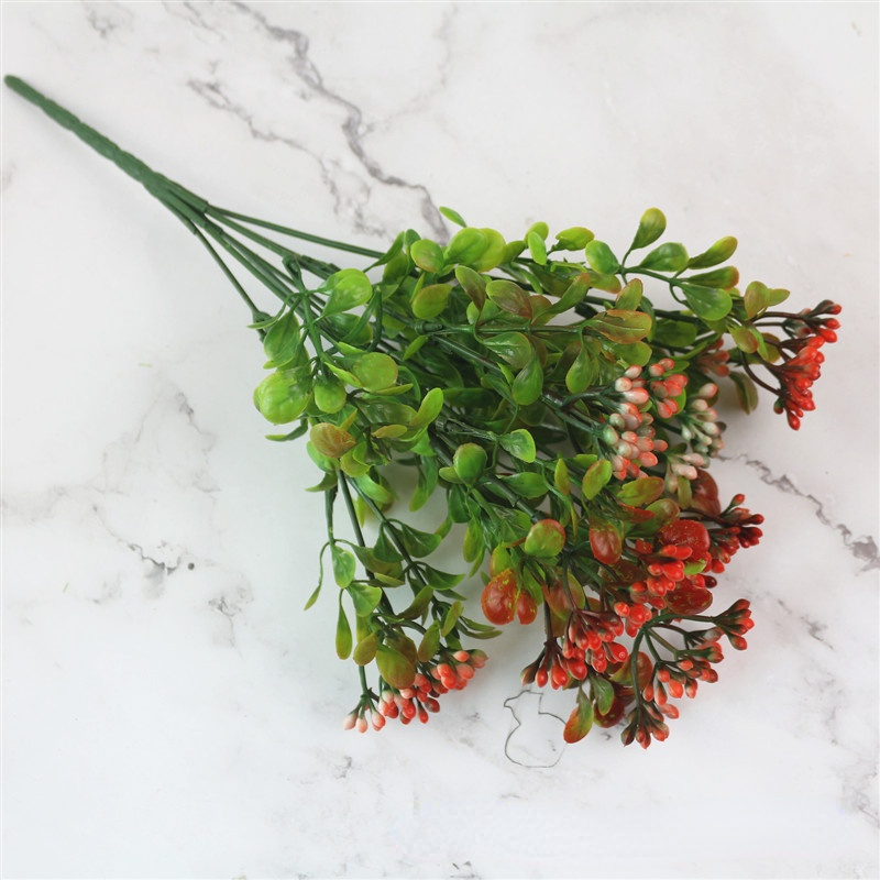 Branche de fruit artificielle plante murale, simulation de fruits milan herbe verte décoration de paysage 7 branches petit fruit sauvage: Rouge