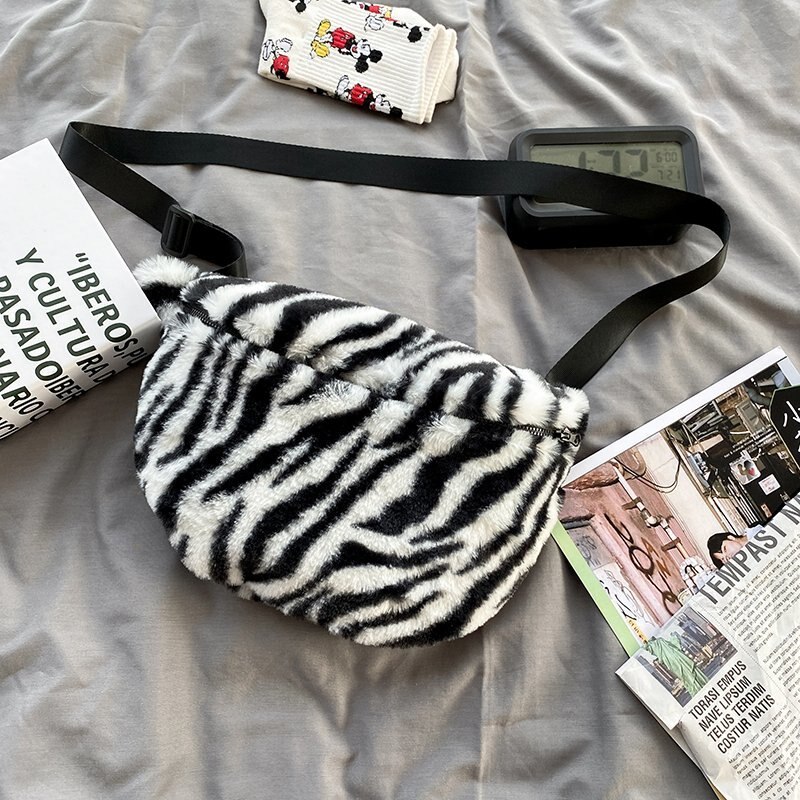 Léopard en peluche sacs à bandoulière pour femmes poitrine sac taille Pack hiver dames Vintage sacs à main femmes grande capacité sac à main: 4