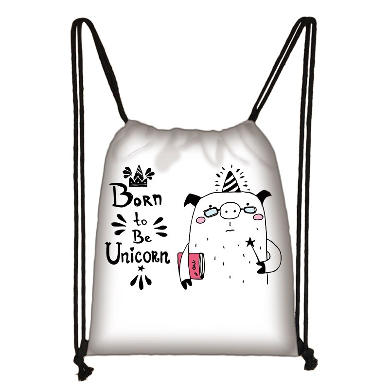 Cartoon Pig Print Drawstring Bag Women Travel Bag Teenager School Bag Brown Girl And Boy Backpack Female Storage Bags L1: skdafr63
