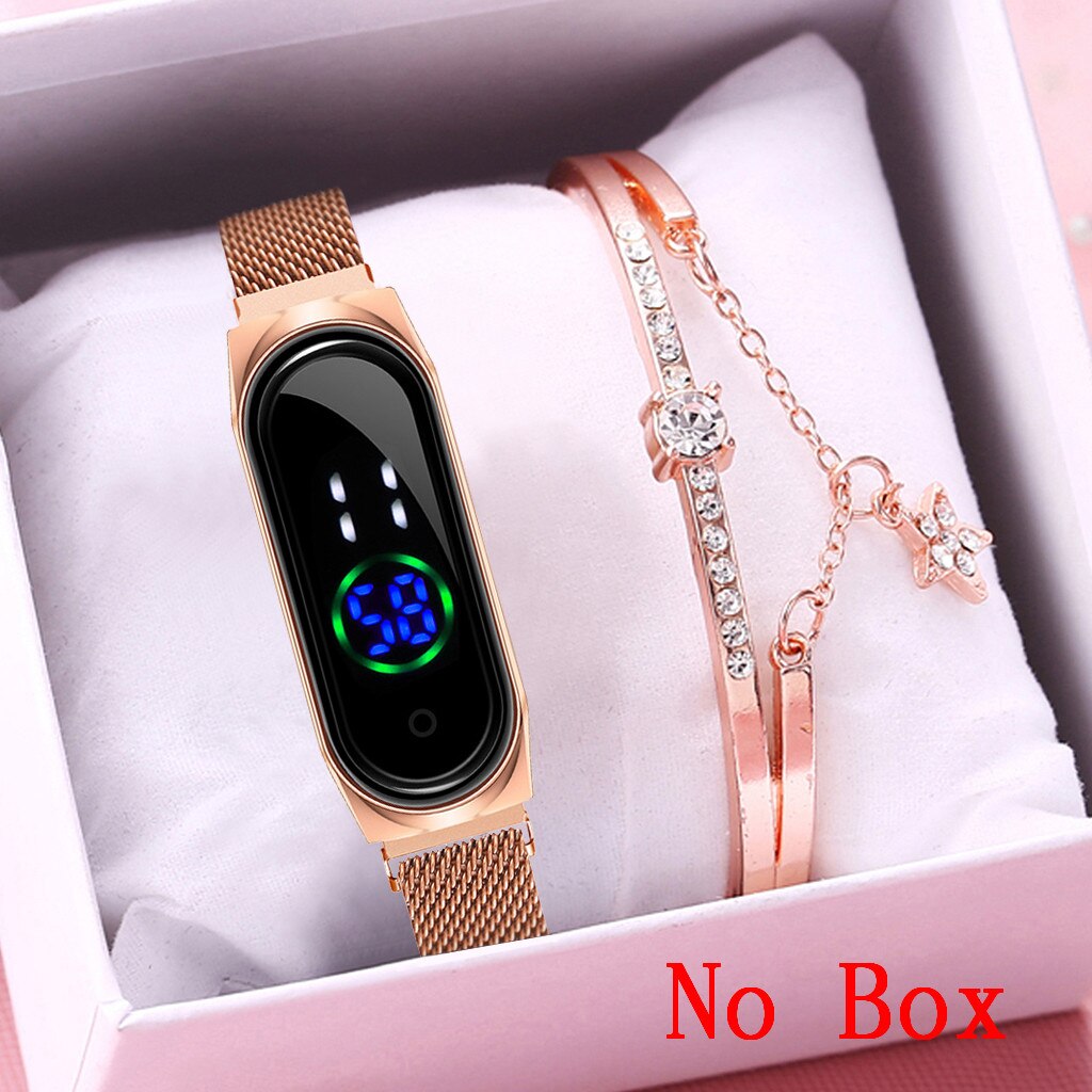 Women Rectangle Touch Screen LED Watches Magnetic Mesh Belt Electronic Clock Digital Wristwatches Bracelet Set Relogio Feminino: rose gold bracelet